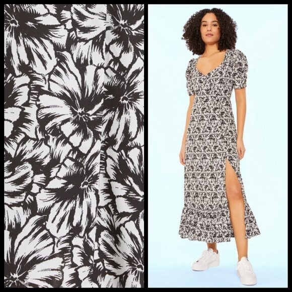 💕LIKELY💕 Saylor Dress ~ Black & White Abstract Floral Print 6 NWT - Picture 4 of 16